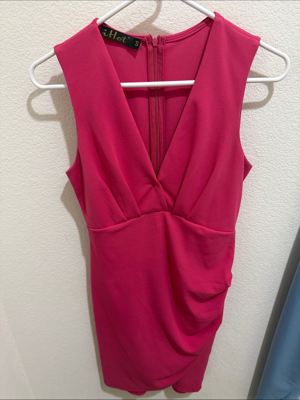 Sleeveless V-Neck Mini Dress in Fuchsia
